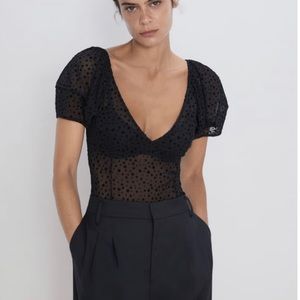 NWT Zara Swiss Dot Sheer Bodysuit